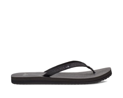 Sanuk Womens Yoga Joy Sparkle Black Flip Flops | JASLOQ784